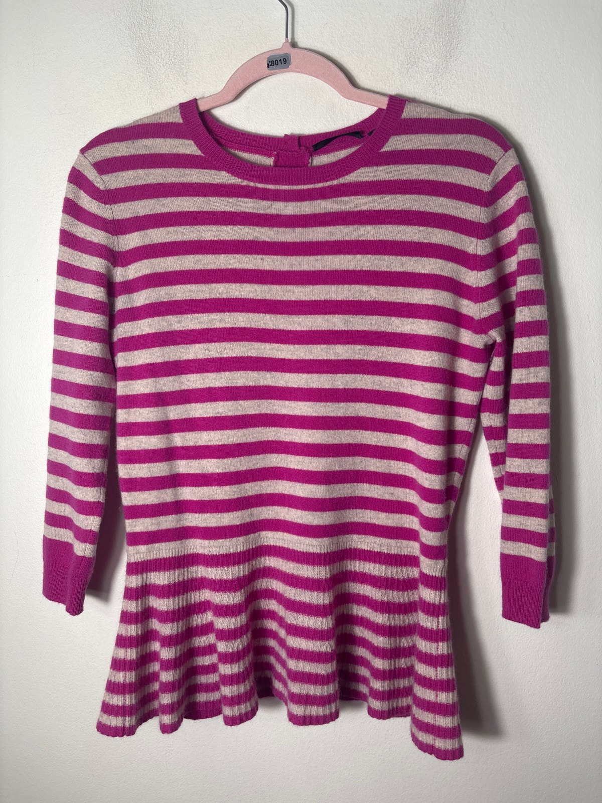 Aqua Pink And Cream Stripe Peplum Cashmere Sweater Sz M